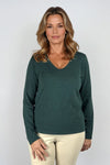 Elliott Lauren V Neck Tee in Pine.  V neck long sleeve garment dye tee.  A line shape.  Rib detail at neck.  Relaxed fit._t_61324630294894