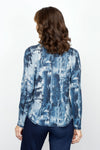 Elliott Lauren Blue Note Top.  Shades of abstract blue on a heathered gray background.  Crew neck long sleeve sweater with center front and back seams.  Curved hem. Top stitch detail at neck, center seams, cuff and hem. Relaxed fit._t_61066853843310