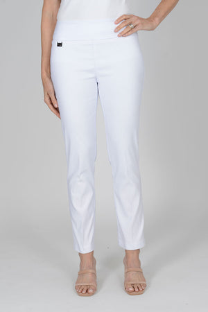 Lisette L Montreal Mercury 28" Ankle Pant in White. Pull on pant with 3" waistband. Snug through hip and thigh falls straight below knee. 28" inseam._35008837222600