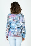 Frederique Newspaper Print Hoodie in multi.  Printed mesh jacket with zip front and attached hood.  Drawstring waist.  Relaxed fit._t_60077131694446