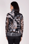 Frederique Leopard Denim Twinset in black. Boat neck sleeveless tank in animal print with coordinating screen print jacket with leopard print and printed jean jacket details. Zip front jacket with long sleeves and adjustable ruched wire collar. Relaxed fit._t_34377930965192