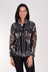 Frederique Leopard Denim Twinset in black.  Boat neck sleeveless tank in animal print with coordinating screen print jacket with leopard print and printed jean jacket details.  Zip front jacket with long sleeves and adjustable ruched wire collar.  Relaxed fit._t_34377930997960