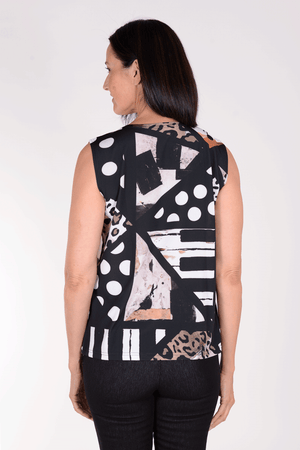 Frederique Leopard Denim Twinset in black. Boat neck sleeveless tank in animal print with coordinating screen print jacket with leopard print and printed jean jacket details. Zip front jacket with long sleeves and adjustable ruched wire collar. Relaxed fit._34377931063496