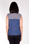 Frederique Houndstooth Twin Set. Houndstooth print tank in blue, black and white with coordinating printed mesh zip front jacket with adjustable wire collar and long sleeves. Jacket is screen printed with jean jacket front and faux corset lace details in back. Relaxed fit._t_34422216851656