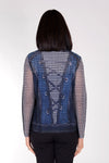 Frederique Houndstooth Twin Set. Houndstooth print tank in blue, black and white with coordinating printed mesh zip front jacket with adjustable wire collar and long sleeves. Jacket is screen printed with jean jacket front and faux corset lace details in back. Relaxed fit._t_34422216753352