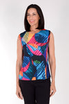 Frederique Color Grooves Twin Set. Multi colored abstract swirled print. Crew neck sleeveless tank with screen printed mesh jacket. Zip front with adjustable wire collar and long sleeves. Relaxed fit._t_34618409156808