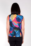 Frederique Color Grooves Twin Set. Multi colored abstract swirled print. Crew neck sleeveless tank with screen printed mesh jacket. Zip front with adjustable wire collar and long sleeves. Relaxed fit._t_34618409255112