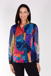 Frederique Color Grooves Twin Set.  Multi colored abstract swirled print.  Crew neck sleeveless tank with screen printed mesh jacket.  Zip front with adjustable wire collar and long sleeves.  Relaxed fit._t_34618409189576