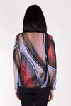 Frederique Strokes Twin Set in Multi colors. Broad abstract strokes of color in shades of blue, black brown and red. Jersey sleeveless crew neck tank with coordinating screen printed mesh front zip jacket. Long sleeves. Adjustable ruched collar. Relaxed fit._t_34378012557512