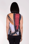 Frederique Strokes Twin Set in Multi colors. Broad abstract strokes of color in shades of blue, black brown and red. Jersey sleeveless crew neck tank with coordinating screen printed mesh front zip jacket. Long sleeves. Adjustable ruched collar. Relaxed fit._t_34378012491976