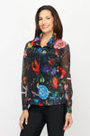 Frederique Floral Print Mesh Twinset in BlackMulti. Screen print zip front mesh long sleeve jacket with sleeveless matching printed tank.  Relaxed fit._t_61189717819758