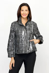 Frederique Sequin Detail Biker Jacket in Black.  Silver sequin grid pattern on black denim.  Zip front jacket with hidden zipper placket and convertible stand collar.  Bracelet length sleeves with cuff.  Angled zip pockets. Back yoke. Fully lined Relaxed fit._t_61305507578222