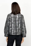 Frederique Sequin Detail Biker Jacket in Black.  Silver sequin grid pattern on black denim.  Zip front jacket with hidden zipper placket and convertible stand collar.  Bracelet length sleeves with cuff.  Angled zip pockets. Back yoke. Fully lined Relaxed fit._t_61305507610990