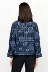 Frederique Bubble Dots Biker Jacket.  Adjustable collar with zip front.  Covered zipper placket.  3/4 sleeve with tulip hem.  Lightly textured fabric.  2 front zip pockets.  Relaxed fit._t_61189811765614