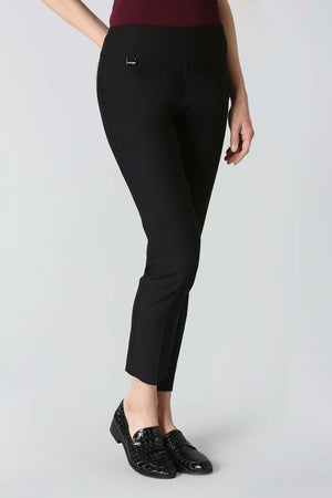 Lisette L Montreal 801 Ankle Pant in Black.  Pull on pant with 3" waistband.  Magical lycra stretch.  Slim through hip and thigh.  Falls straight from knee.  28" inseam._52968467235182