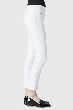 Lisette L Montreal 801 Ankle Pant in White.  Pull on pant with 3" waistband.  Magical lycra stretch.  Slim through hip and thigh.  Falls straight from knee.  28" inseam._52968467399022
