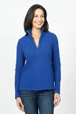 Sno Skins Jacquard Concealed Zip Top in Imperial Blue.  Puckered half zip top with stand up convertible collar.  Hidden zipper.  Long sleeves.  Classic fit._34622234853576