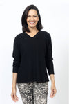 Organic Rags V Neck Easy Top in Black.  V neck dolman long sleeve sweater.  Side slits.  Relaxed fit._t_61183981846894