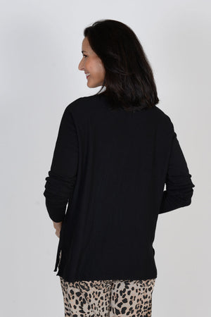 Organic Rags V Neck Easy Top in Black.  V neck dolman long sleeve sweater.  Side slits.  Relaxed fit._61183981617518