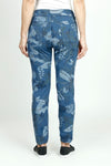 Organic Rags Multi Leaves Pant in Navy.  White, green and brown leaf print on a navy background.  Elastic pull on waist.  2 front slash pockets.  Lightly crinkled fabric.  27" inseam._t_52880899703150