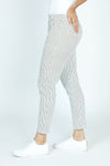 Organic Rags Striped Crop Pant in Olive with white stripes.  Pull on elastic waist pant with 2 front slash pockets and 2 rear patch pockets.  Crinkled stretch fabric.  24 1/2" inseam._t_52915092488558