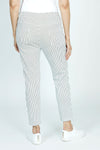 Organic Rags Striped Crop Pant in Olive with white stripes.  Pull on elastic waist pant with 2 front slash pockets and 2 rear patch pockets.  Crinkled stretch fabric.  24 1/2" inseam._t_52915092521326