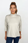 Organic Rags Mock Turtleneck Sweater in Sand.  Soft knit mock ribbed turtleneck with 3/4 sleeve and deep rib cuff.  Relaxed fit._t_61269324857710