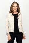 Organic Rags Reversible Leopard Jacket in Sand.  Leopard print reverses to solid sand.  Completely reversible.  Pointed collar button down jean jacket with long sleeves and button cuffs.  Contour seaming and patch pockets.  Banded hem.  Classic fit.  _t_61384988164462