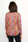 Sno Skins Crinkle Print Shirt in Collage.  Pink and multi color abstract vertical striping.  Pointed collar button down with long sleeves.  Shirt tail hem.   Crinkle fabric.  Relaxed fit._t_61516752781678