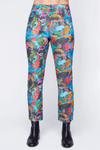 Claire Desjardins Winter Bouquet Printed Denim Jean.  Bright multi colored abstract swirl print.  5 pocket jean with button and zipper closure.  Straight leg jean.  28" inseam._t_34518539763912
