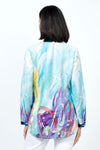 Claire Desjardins This Side of Home Pin Tuck Blouse. Purple and blue multi abstract print. Pointed collar button down blouse with pin tuck detail in front. Long sleeves with button cuff. Plain back. Relaxed fit._t_35182655406280