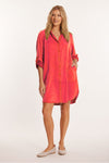 Mododoc Roll Tab Shirt Dress in Glazed Cherry.  Pointed collar button down dress.  Long sleeves with roll button tab.  Side seam pouch pockets.  Curved high low hem.  Relaxed fit._t_60189932159342
