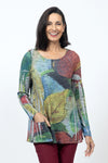 top Ligne 2 Pocket Flower Top in Multi.  Scoop neck long sleeve top.  Textured hacci fabric.  Sublimation screen printing creates creases and folds.  Raglan sleeve.  2 front patch pockets.  A line shape. Relaxed fit._t_34615863541960