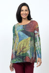top Ligne 2 Pocket Flower Top in Multi. Scoop neck long sleeve top. Textured hacci fabric. Sublimation screen printing creates creases and folds. Raglan sleeve. 2 front patch pockets. A line shape. Relaxed fit._t_34615863574728