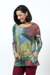 top Ligne 2 Pocket Flower Top in Multi. Scoop neck long sleeve top. Textured hacci fabric. Sublimation screen printing creates creases and folds. Raglan sleeve. 2 front patch pockets. A line shape. Relaxed fit._t_34615863476424