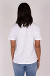 Mododoc Boxy Crew Tee in White. Crew neck short sleeve slub cotton tee with rib trim at neck. Back center seam. Slightly oversized, relaxed fit._t_34239043862728
