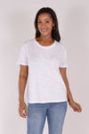 Mododoc Boxy Crew Tee in White. Crew neck short sleeve slub cotton tee with rib trim at neck. Back center seam. Slightly oversized, relaxed fit._t_34239043928264