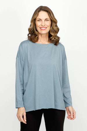 Planet Boxy T in Vapor.  Solid pima cotton boatneck tee with long sleeves.  Raw edges.  Oversized fit.  One size fits many._61060292641134