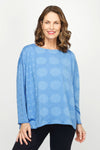 Planet Jacquard Circle Boxy T in Blue Jay.  Oversized crew neck long sleeve tee with raw edges.  Jacquard circles in different sizes.  One size fits many._t_61020967436654
