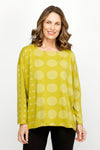 Planet Jacquard Circle Boxy T in Guacamole.  Oversized crew neck long sleeve tee with raw edges.  Jacquard circles in different sizes.  One size fits many._t_61020967371118