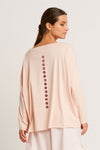 Planet Metallic Dot Boxy T in Blush/Rose Gold.  Crew neck long sleeve one size Pima Cotton tee.  Grid of varied size metallic dots on front.  Line of metallic dots at center back.  Dropped shoulders.  Raw edges.  Oversized fit_t_60140754174318