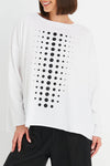Planet Dot Dot Dot Boxy T in White with Black Dots.  Varying size dots on front with 4 single dots down center back.  Long sleeves.  Oversized fit.  One size fits many_t_61201005216110