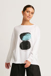 Planet Luna Boxy T in Multi.  Light and dark sides of the moon graphic print on front on white background.  Crew neck, long sleeve tee with dropped shoulders.  Oversized boxy fit.  One size fits many._t_60140822266222