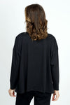 Planet Rock the T in Black. Geometric block and scribble front center graphic in stone and white. Crew neck long sleeve tee with dropped shoulder. One size fits many. Oversized fit._t_36030645960904