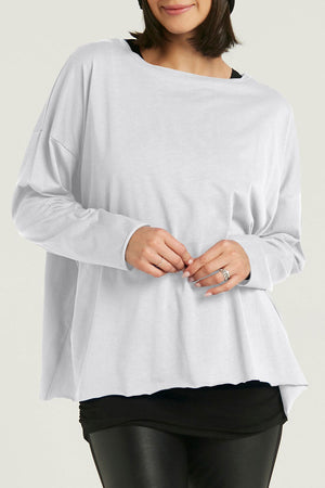 Planet Boxy T in White.  Solid pima cotton boatneck tee with long sleeves.  Raw edges.  Oversized fit.  One size fits many._61394604818798