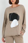 Planet Rock the T in Fawn.  Geometric block and scribble front center graphic in black and white.  Crew neck long sleeve tee with dropped shoulder.  One size fits many.  Oversized fit._t_52918398583150