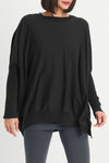 Planet Pima Oversized Crew Sweater in Black.  Crew neck sweater with long ribbed sleeves.  Rib trim at neck and hem.  Side slits.  Oversized fit.  One sizes fits many._t_34306610069704