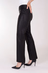 Lisette L Montreal Bronaugh Houndstooth Straight Trouser in Black. Tone on tone houndstooth jacquard created from shiny and matte fabric. Pull on pant with straight leg. 30" inseam. 8" leg opening._t_34358938534088