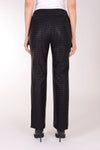 Lisette L Montreal Bronaugh Houndstooth Straight Trouser in Black. Tone on tone houndstooth jacquard created from shiny and matte fabric. Pull on pant with straight leg. 30" inseam. 8" leg opening._t_34358938403016
