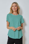 Mododoc Crew Neck High/Low Tee in Open water. Crew neck tee with short sleeves. Curved high low hem. Relaxed fit._t_59880723710318